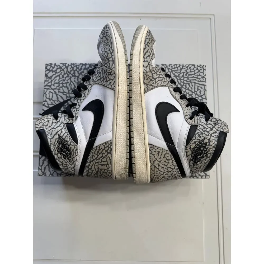 Nike Air Jordan 1 Mens Sz 10 Retro High OG White Cement Gray Sneakers With Box